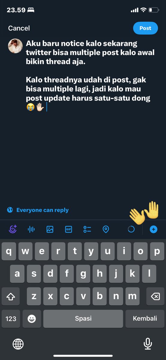 thysyre's tweet image. Aku baru notice kalo sekarang twitter bisa multiple post kalo awal bikin thread aja.

Kalo threadnya udah di post, gak bisa multiple lagi, jadi kalo mau post update harus satu-satu dong 😭✋🏻 

Contohnya kaya di bawah: