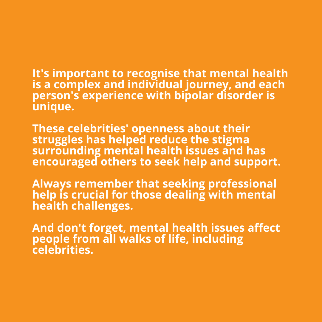 mannahousing's tweet photo. #Mentalhealth is a complex and individual journey, and each person's experience with #bipolardisorder is unique. These celebrities' openness about their struggles has helped reduce the stigma surrounding #mentalhealthissues and has encouraged others to seek support.

#bipolar https://t.co/5Iz9zLnCy7