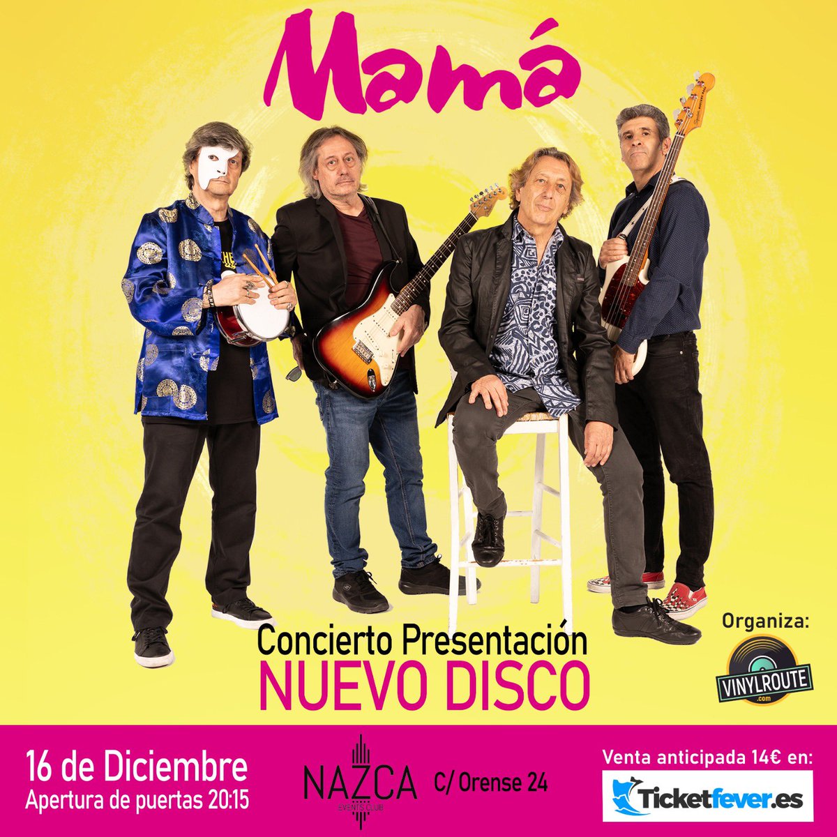 ENTRADAS A LA VENTA
🟠
MAMÁ - NUEVO DISCO Y CONCIERTO

La cita es el 16 de diciembre en la Sala Nazca de Madrid. Mamá presenta su nuevo disco, “Nuevo color”, con un concierto repleto de sorpresas…

COMPRA TUS ENTRADAS:
ticketfever.es/events/mama-co…