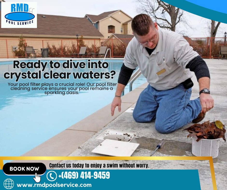 RMDPoolService's tweet photo. Ready to dive into crystal clear waters? Your pool filter plays a crucial role! Our pool filter cleaning service ensures your pool remains a sparkling oasis. Contact us today to enjoy a swim without worry.
**
🌍https://t.co/FouUDoZkUU
📞(469) 414-9459
#PoolExperts #PoolServices https://t.co/T5iKfvPZS4