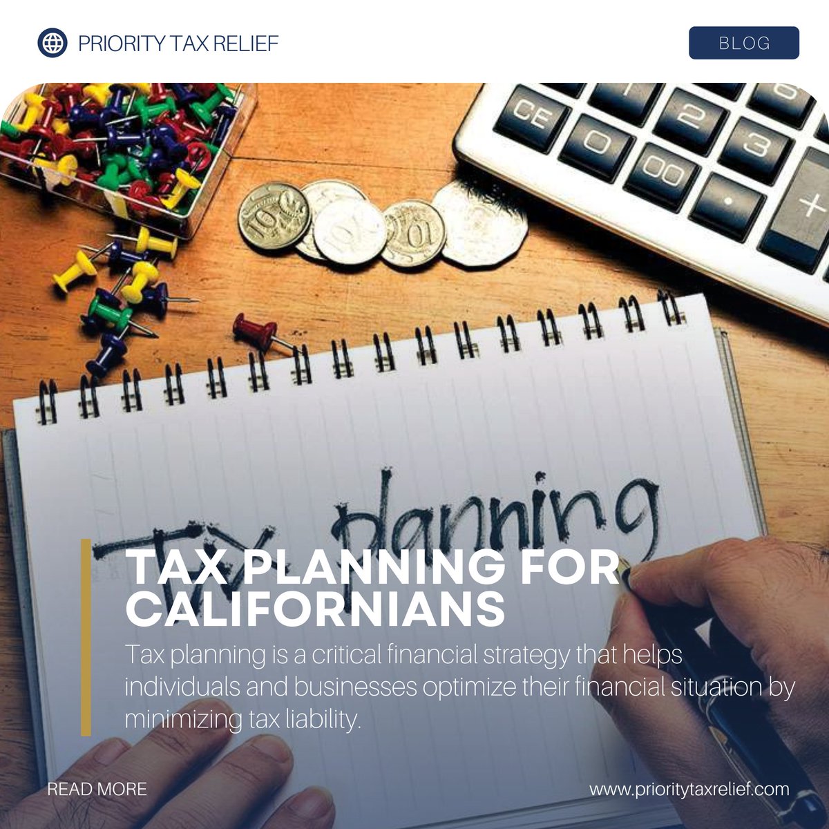 TaxForgiveness's tweet image. Maximize your money, minimize your taxes! 📊✨

Explore the world of Tax Planning for Californians and take control of your financial destiny! 🚀 

Ready to plan your financial success? Dive in here: prioritytaxrelief.com/tax-planning-f… 📘🔗

#TaxPlanningPros #FinancialSmartMoves