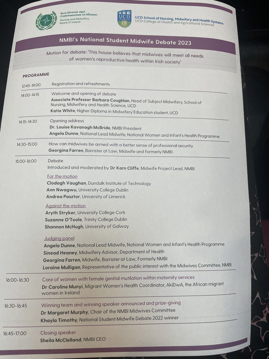 MidwiferyD's tweet photo. So proud of Clodagh and all the participants at the Annual Student Midwife Debate - such insightful arguments by both sides @NMBI_ie @NursingDkit @OLOLMat_Unit https://t.co/9lZ1HSlur5