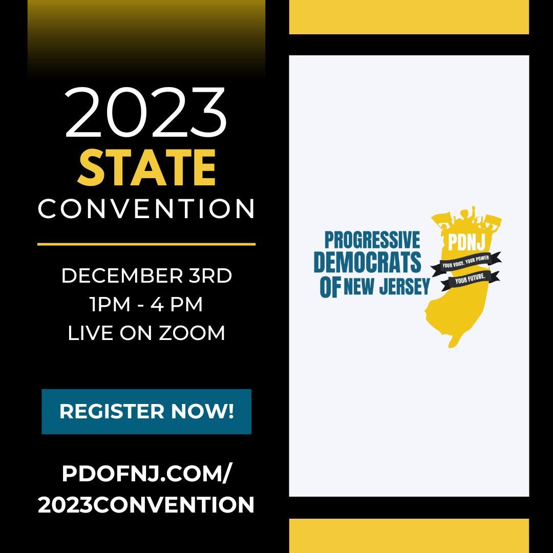 GET YOUR TICKET! 🎟️ 
Registration is now open for our biggest event of the year -- The Progressive Democrat State Convention! 

Register or learn more at pdofnj.com/2023convention.