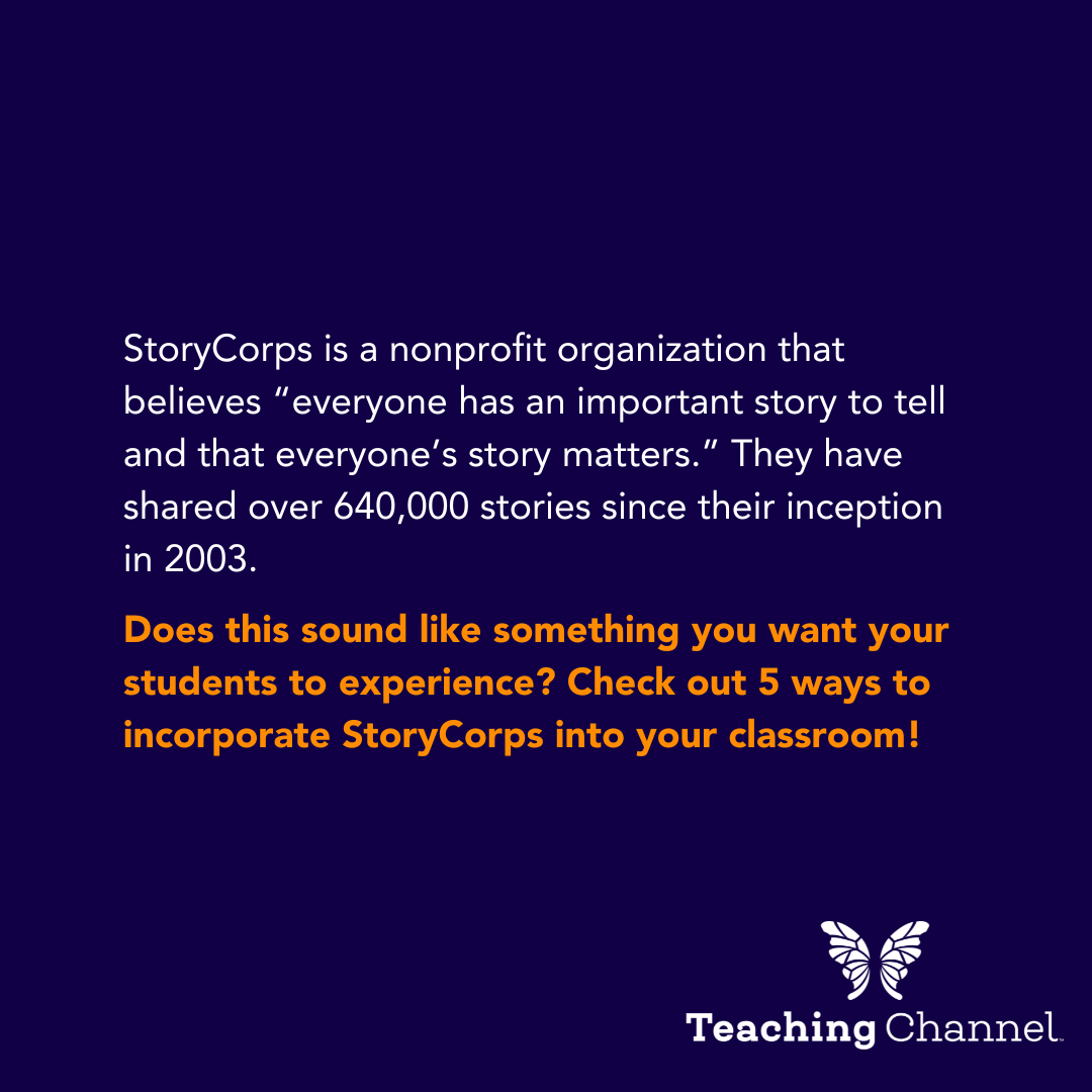 TeachingChannel's tweet photo. Oral storytelling is important for making connections with our loved ones!
If you're looking for ideas to use oral storytelling, we've complied five ways you can use @StoryCorps in your classroom to inspire learning: https://t.co/AEAB9AjCtE.
#EdBlog #TeachersofTwitter https://t.co/9sqOwYFcwp