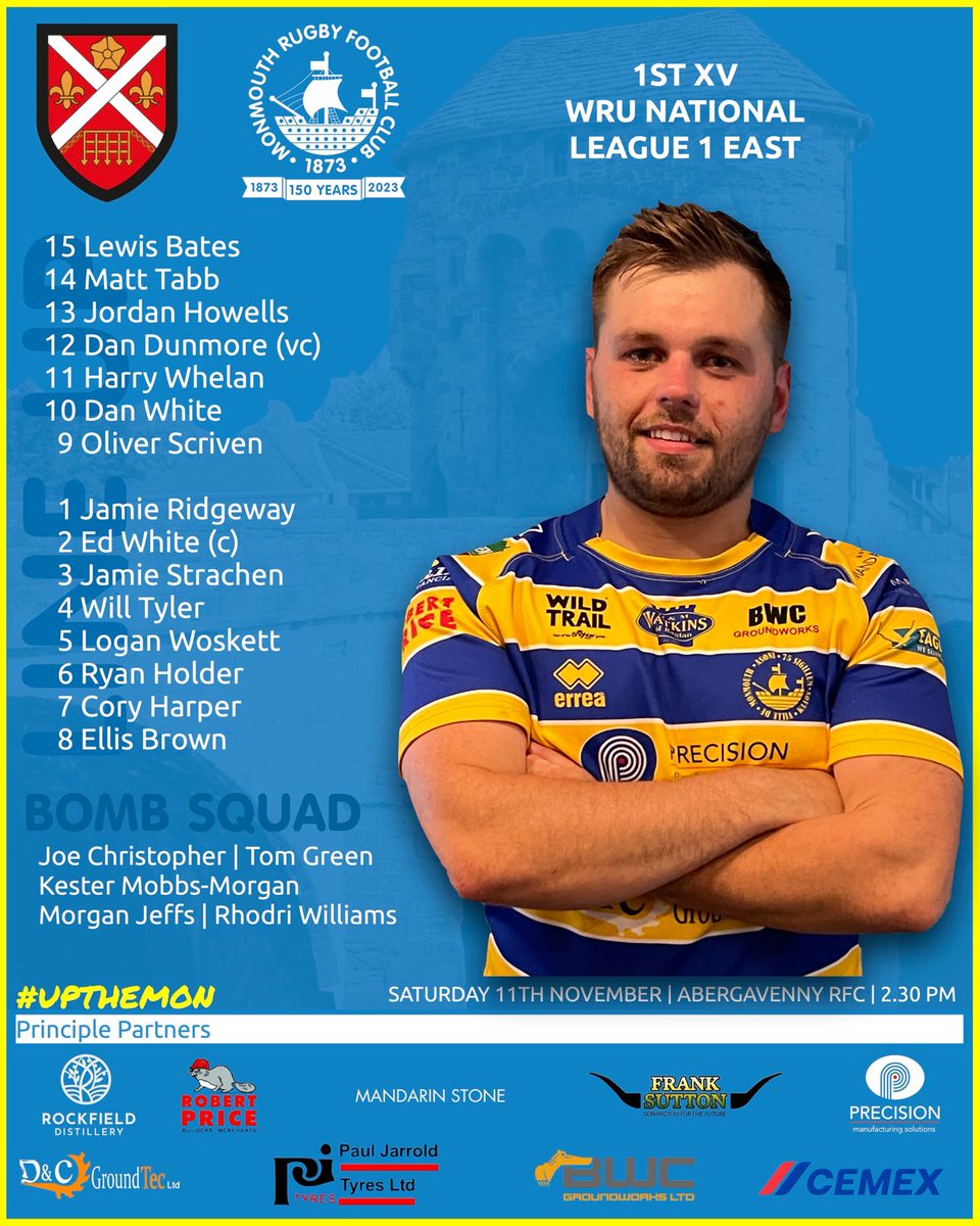 Monmouth Young Rugby (@monyoungrugby) on Twitter photo ‼️Squad Announcement‼️
🇺🇦 Monmouth 1st XV v <a href="/RfcAbergavenny/">AbergavennyRFC</a> 🇺🇦
📅 Saturday 11th November
🕜 2.30pm
📍 Abergavenny RFC
🏆 WRU National League 1 East
🙏🏻 Huge thanks to all our principle partners for your continued support.
#upthemon #grassrootsrugby #rugby #supporttheboys ‼️Squad Announcement‼️
🇺🇦 Monmouth 1st XV v <a href="/RfcAbergavenny/">AbergavennyRFC</a> 🇺🇦
📅 Saturday 11th November
🕜 2.30pm
📍 Abergavenny RFC
🏆 WRU National League 1 East
🙏🏻 Huge thanks to all our principle partners for your continued support.
#upthemon #grassrootsrugby #rugby #supporttheboys