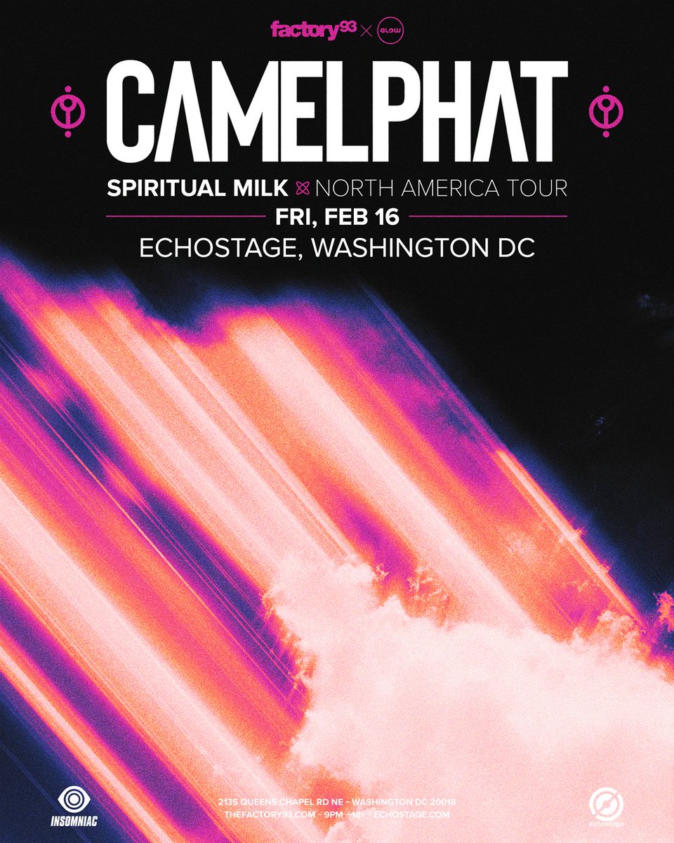 Drink up. @CamelPhat’s Spirtual Milk North American Tour lands at @echostage on 2/16! Limited tickets will be available for presale starting Thursday, 11/16 @ 10am ET. – sign up now at bit.ly/CamelphatPresa…. General On Sale starts Friday, 11/17 @ 10am ET