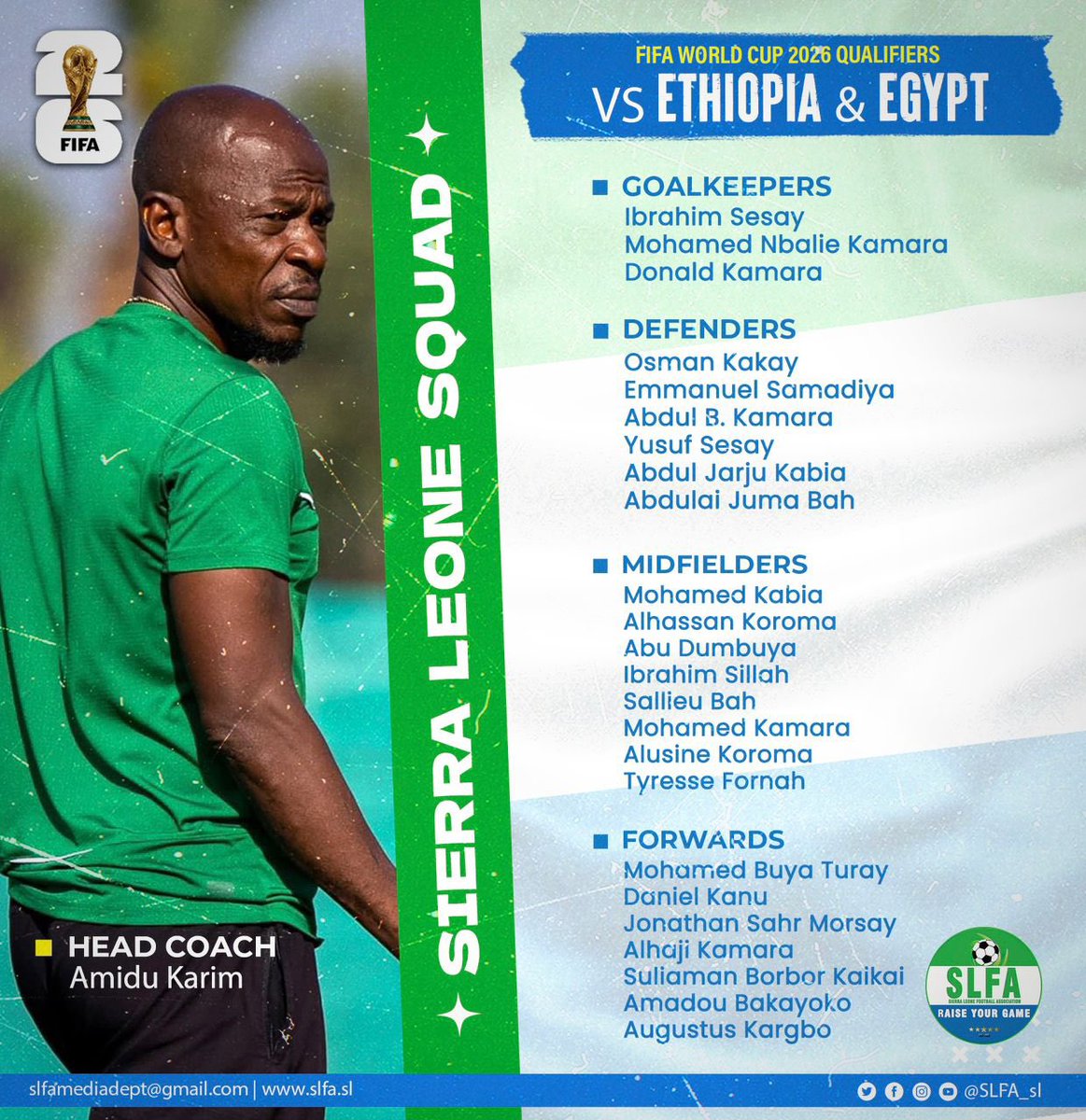 morrisjr88's tweet photo. @dcfcofficial defensive midfielder, #TyreseFornah has been included in #SierraLeone coach, Amidu Karim’s 24-man squad to face #Ethiopia and @EFA in the upcoming FIFAWorldCup 2026 qualifiers. Also in the squad is @CAFCofficial striker #DanielKanu who is on loan to @SouthernUtd https://t.co/MCFNb3VZ7E