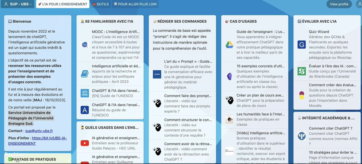 #enseignement #IntelligenceArtificielle Ce portail de l'Université Bretagne Sud @actutice recense des ressources #IA utiles pour l’ enseignement et présente des exemples d’usages concrets pour la classe. buff.ly/45Sw7Xm