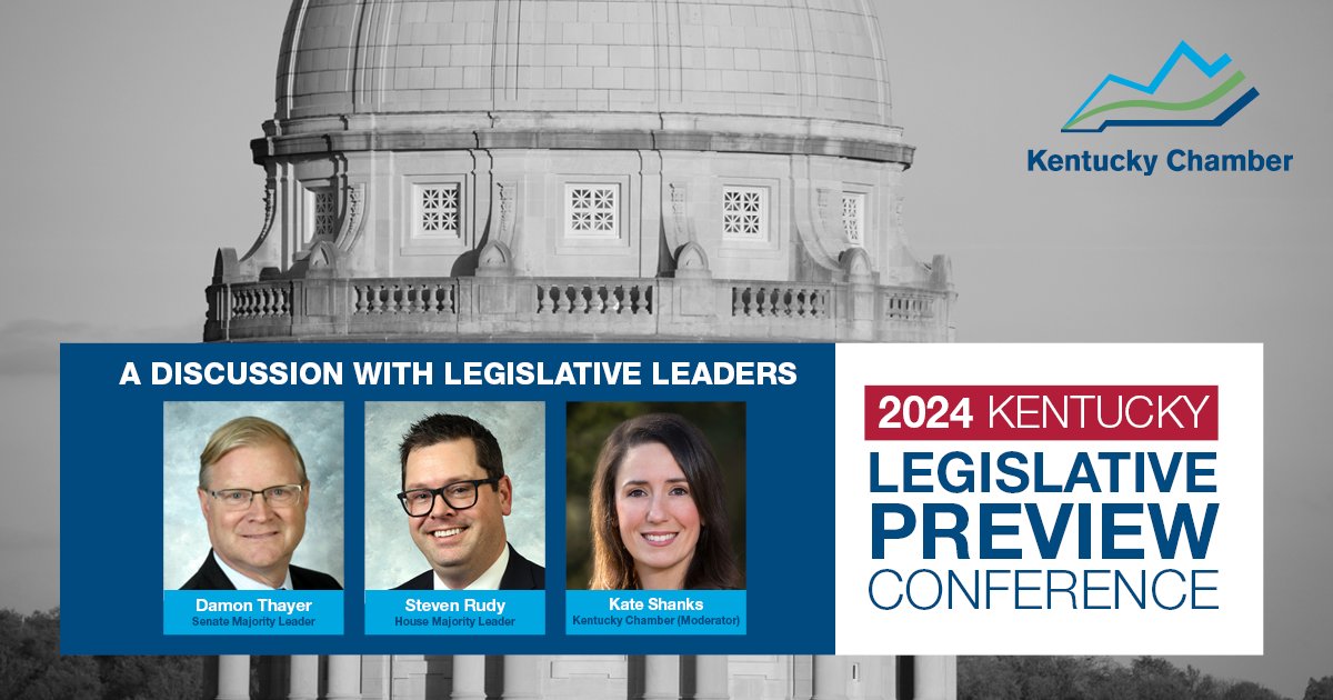 At the Chamber's Legislative Preview Conference on Monday, hear from Senate Majority Leader @Damon_Thayer and House Majority Leader @KyRudy, moderated by Chamber SVP of Public Affairs <a href="/KateShanksKY/">Kate Shanks</a>, about key priorities of the 2024 session. Register now: kychamber.com/events/legisla….