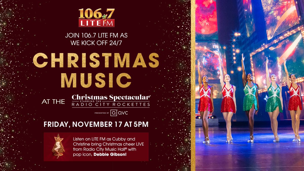 1067Litefm's tweet image. IT'S HERE! 🎶🎄

We're flipping the switch to 24/7 Christmas music at The Christmas Spectacular starring the @Rockettes on Friday, November 17 at 5PM 🎁

Listen to @paulcubbybryant and @ChristineNagy LIVE at @RadioCity with #DebbieGibson 💚 

#LiteFMChristmas #1067LiteFMChristmas