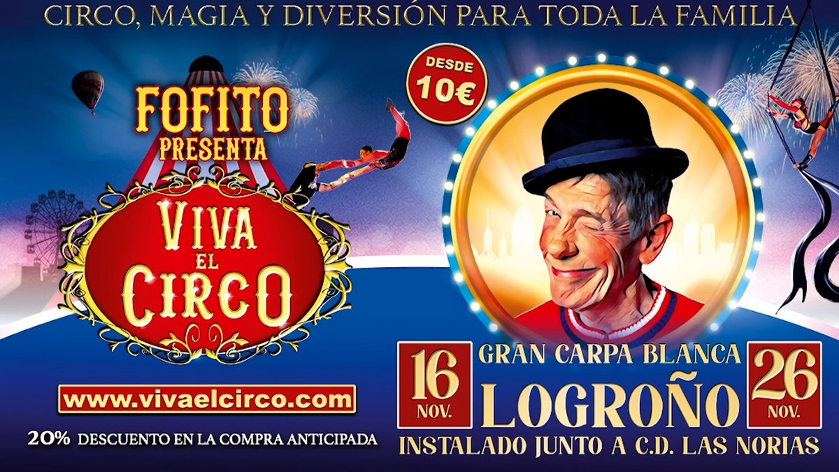 tvrioja's tweet image. ¿Quieres ir al circo gratis?
Consigue 5 entradas para el día 17
Pues lo tienes muy fácil:
1. Síguenos
2. Dale like a este post y haz retweet
El martes 14 de noviembre, diremos los 5 afortunados
