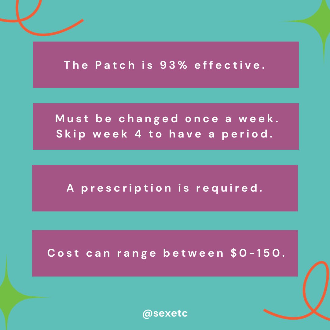 Sexetc's tweet image. #ThePatch, when used correctly and consistently, is a highly effective and convenient #Contraceptive.  

Here are highlights about the Patch so you can make the most informed decisions made when it comes to contraception.
