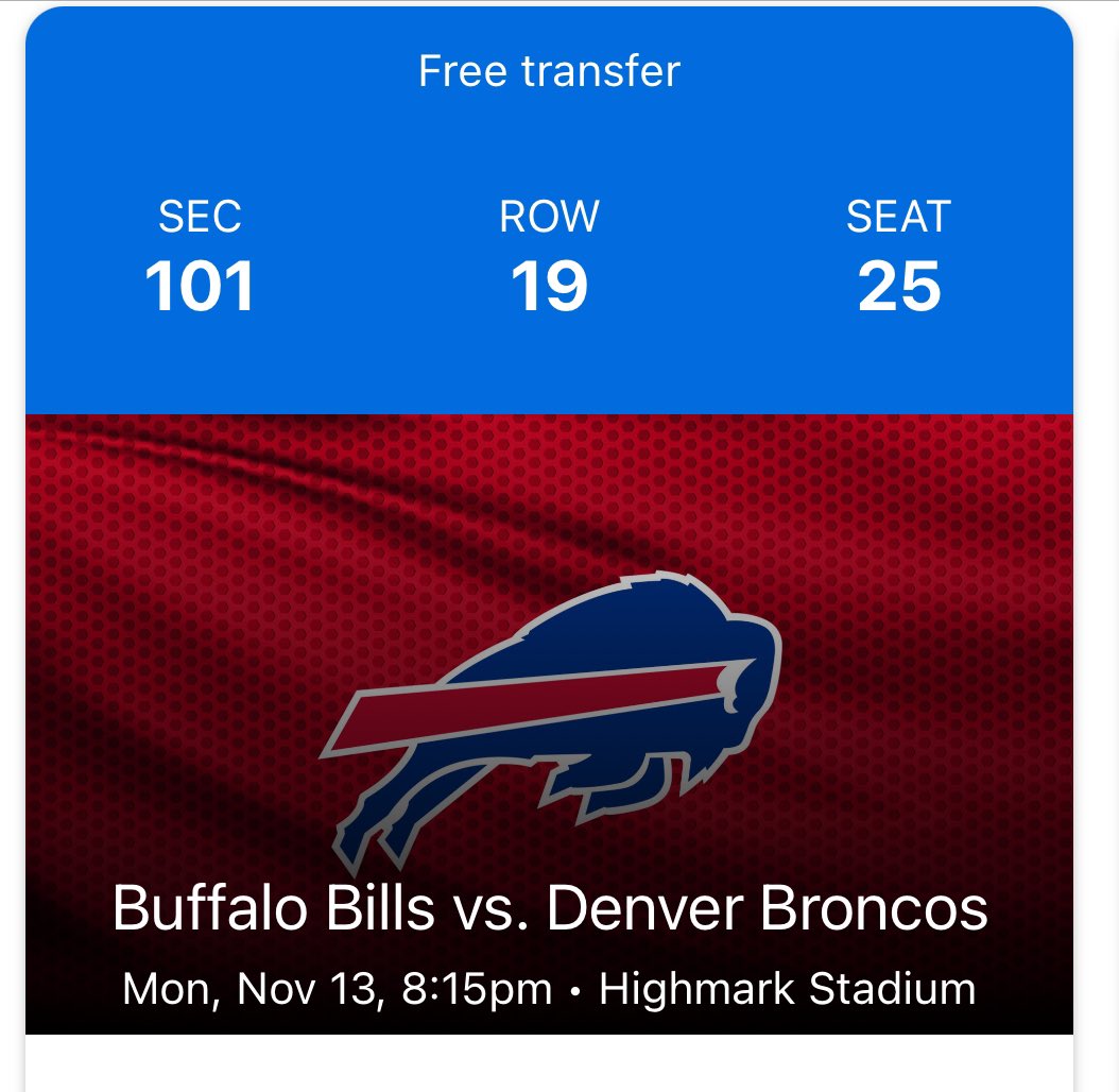 Kimmick86's tweet image. 2 of the Bills/Broncos tix given away last week have come back to me due to unforeseen circumstances. 

If you’re able to pull off going to Monday Night’s game with short notice:

RT this and follow me (I need to be able to DM you)

Winner picked tomorrow at 4pm ❤️