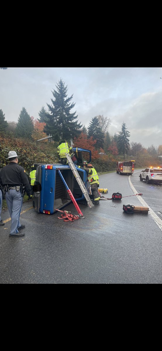 Please slow down and drive cautiously on wet roads.  Leaves and debris on the roadway present a hazard. Your Olympia Fire fighters were busy at the I5 and Hwy 101 interchange this morning. Don’t forget to give emergency crews a lane while working on the roadway