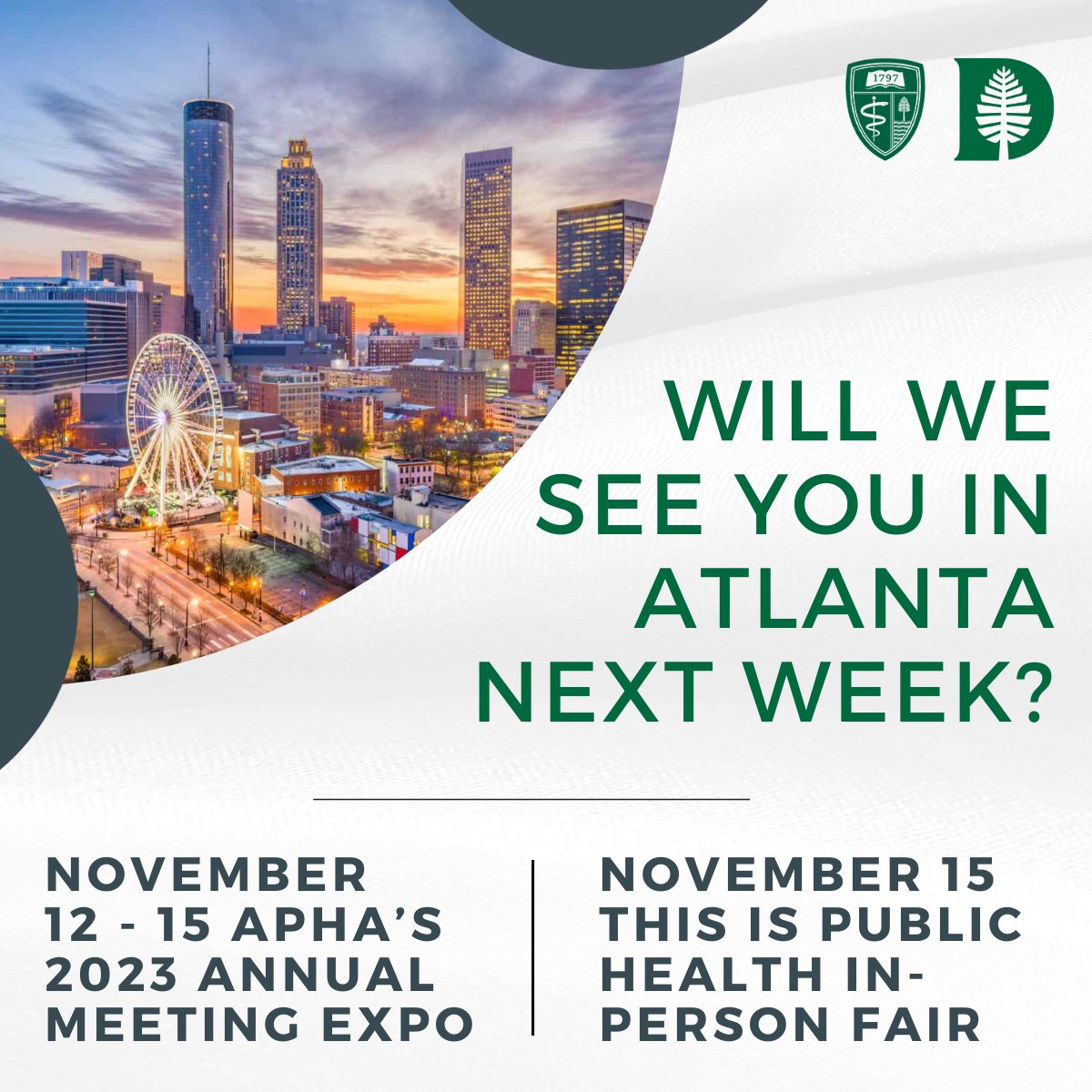 DartmouthInst's tweet image. Make sure to see us in Atlanta next week! Registration for each event can be found here: tdi.dartmouth.edu/education/admi…

We are so excited to connect with everyone at #APHA and #TIPH!