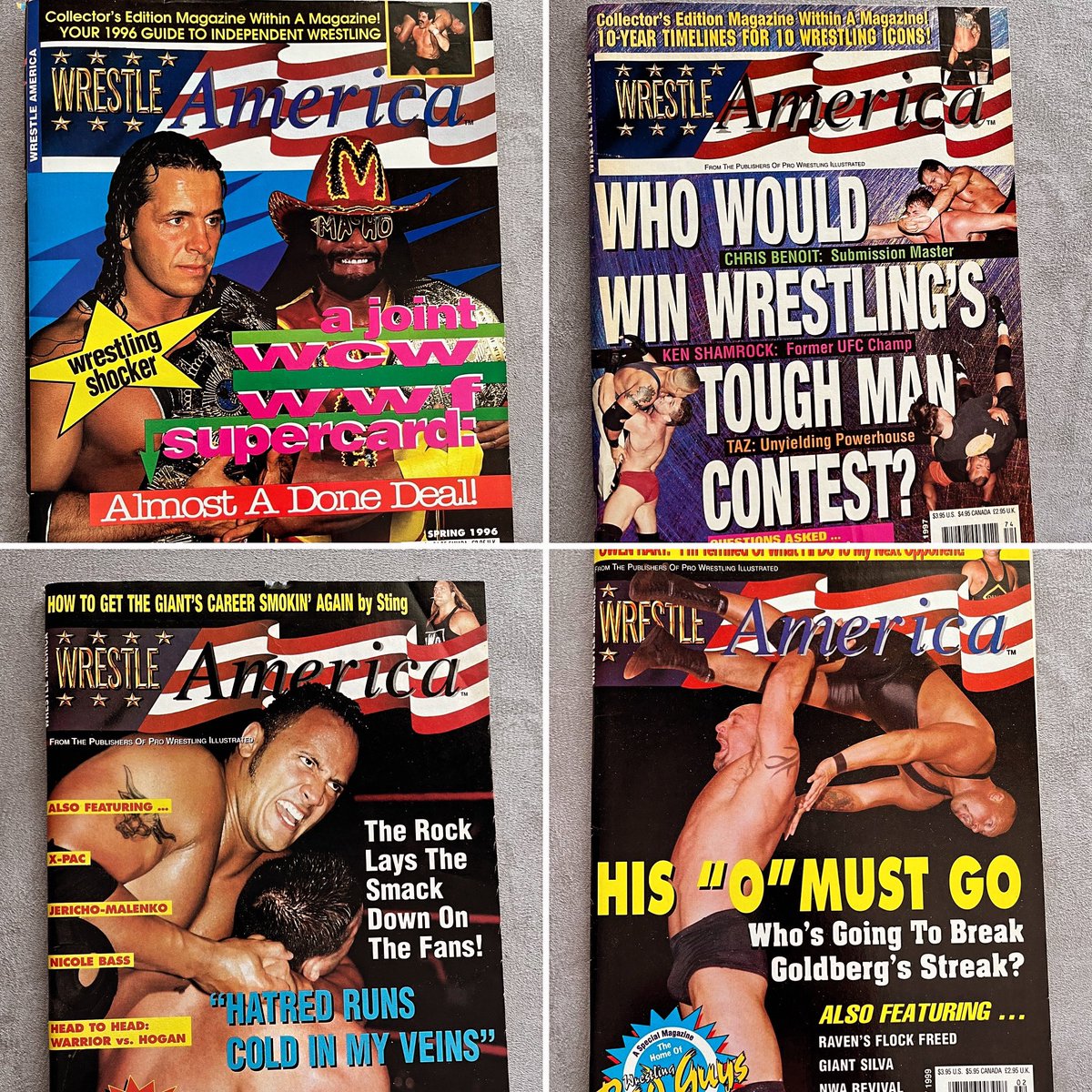 Get these classic back issues of Wrestle America magazine. Website in bio. #wrestleamerica #wrestling #wwe #vintage #wcw #wwf #wrestlingmagazines #oldschoolwrestling #oldschoolwrestlingmagazines #90swrestling #therock #goldberg #brethart #randysavage