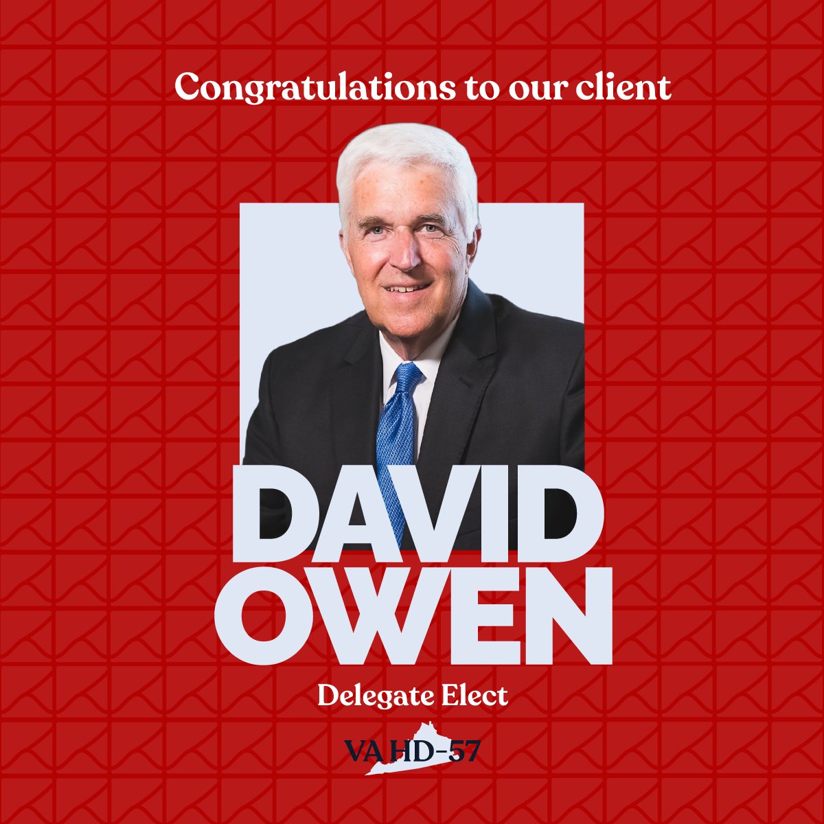 FlexPointMedia's tweet photo. Congratulations to our client Delegate-elect @VoteDavidOwen on his victory in Virginia’s 57th District! 🇺🇸 https://t.co/x3IEovWR86