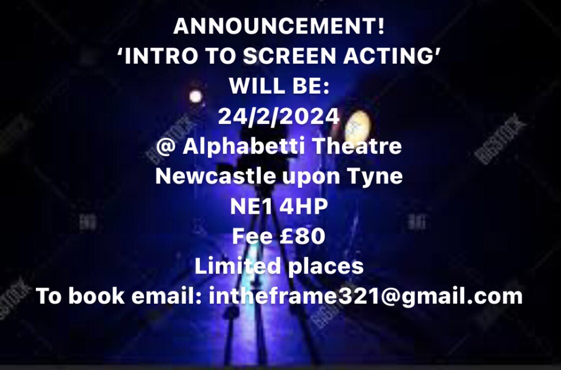 In The Frame’s ‘Intro To Screen Acting’ will be held Saturday 24/2/24 #acting #newcastle #toon #acting #tv #actorslife #actortraining #dramaschool #filmacting