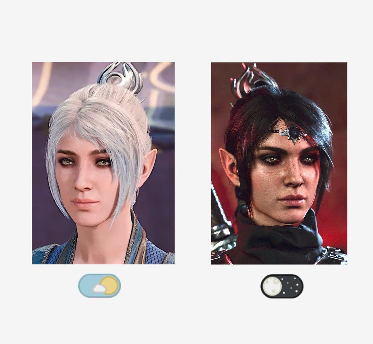 ishadowheart's tweet image. choose your fighter: white hair shadowheart vs dark justiciar shadowheart