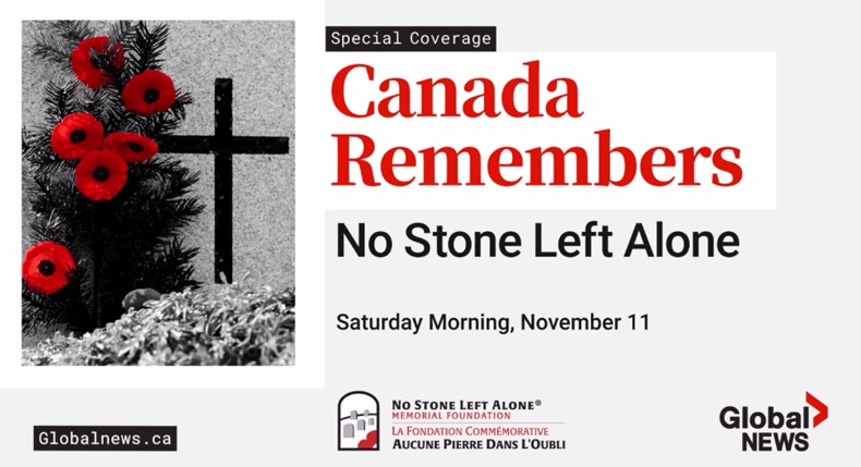 On #RemembranceDay tomorrow, join @globalnews to commemorate Canadian Veterans with two special presentations – No Stone Left Alone at 10 a.m. ET, hosted by @TracyTongTV, and Canada Remembers at 10.30 a.m. ET, hosted by @DFriesenGlobal. Read more: bit.ly/3sqyNxD