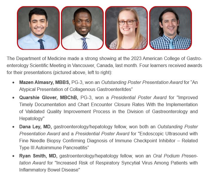 🌟Way to go Dr. Almasry and Dr. Glover! Same to our graduates, Drs. Ley and Smith! We are very proud of your research and accomplishments at ACG!🌟 <a href="/uw_GIHep/">UW Division of Gastroenterology & Hepatology</a> <a href="/uw_medicine/">University of Wisconsin Department of Medicine</a>