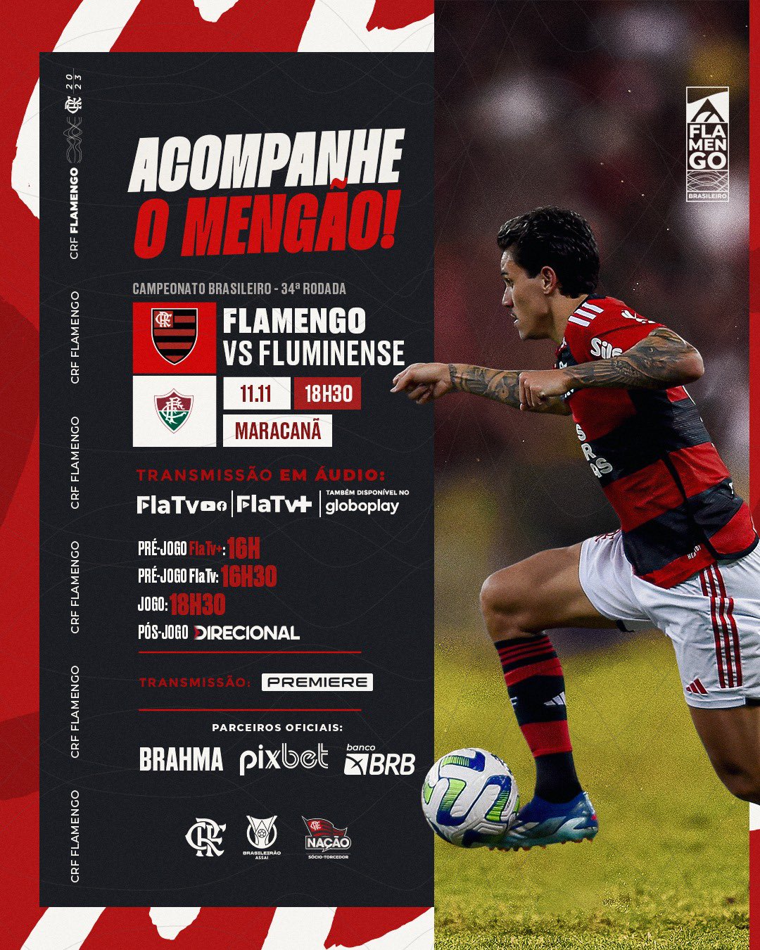 Flamengo on X: É amanhã, Nação! O MENGÃO enfrenta o Fluminense, às 18h, no  Maracanã, no jogo de volta da final do @cariocao! Acompanhe a partida ao  vivo e com imagens na