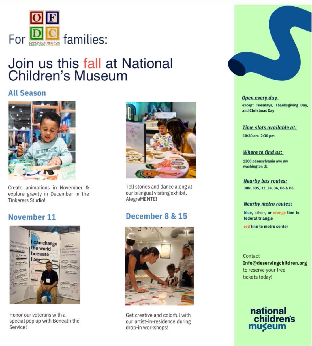 Ready for some family fun? Contact info@deservingchildren.org to get your free tickets to Nationals Children's Museum #ThingsToDoInDC @OFDC501c3 @BiancaVixtoria