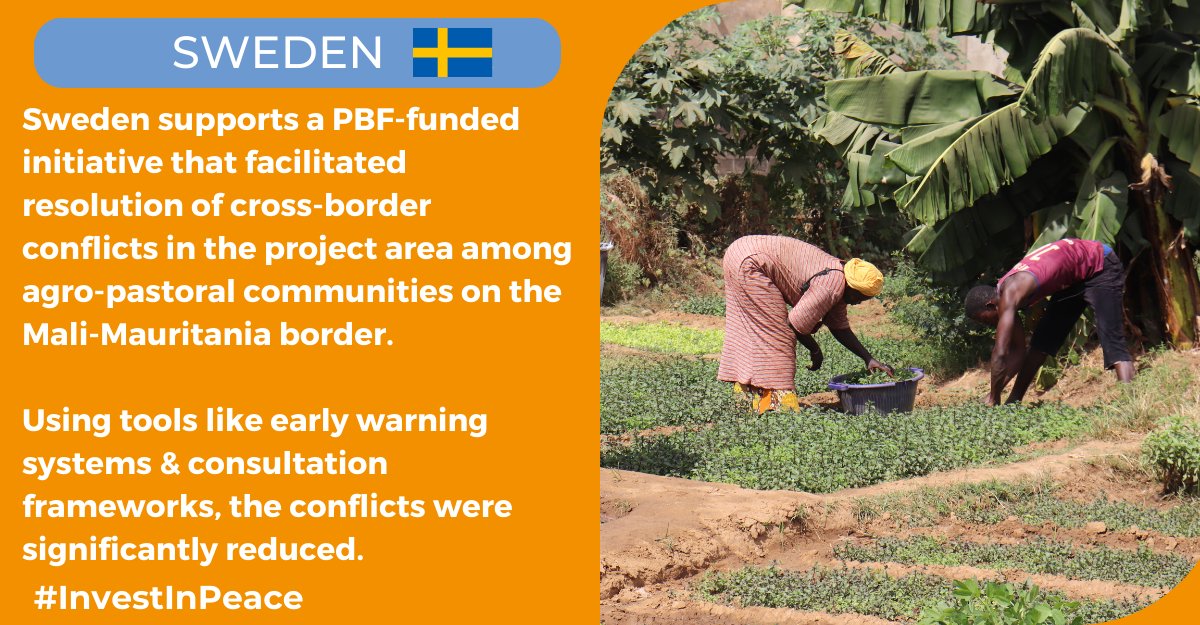 Sweden supports a PBF-funded initiative that facilitated the resolution of cross-border conflicts in the project area among agro-pastoral communities on Mali-Mauritania border. Using tools like early warning systems & consultation frameworks, conflicts were significantly reduced.