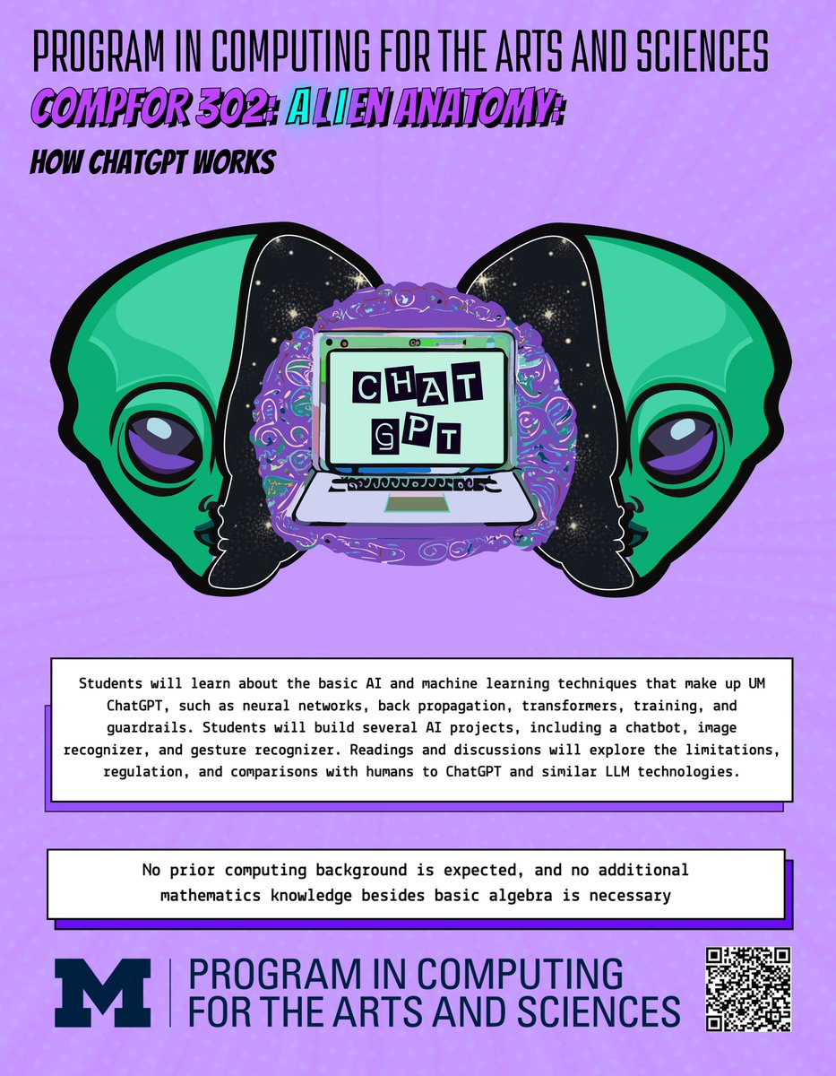 Excited for our new Linguistics+PCAS course: 
Alien Anatomy: How ChatGPT Works.