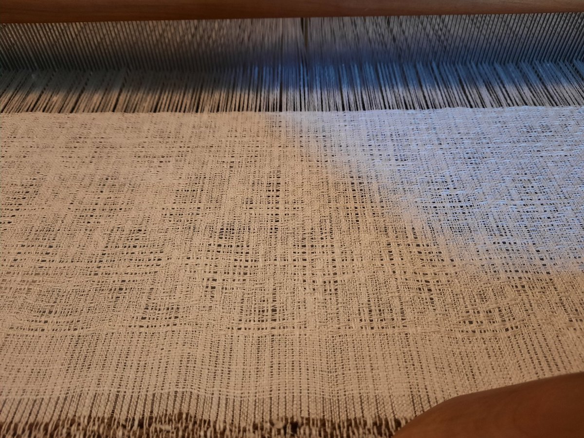 StringHerder's tweet photo. 12 hours of setup, half an hour of weaving (so far). This is a long warp though, so the weaving time should overtake the prep eventually. https://t.co/UyVHe1cSJv