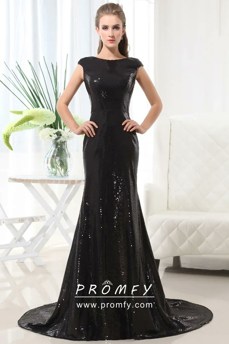 Black Sequin Cap Sleeve Floor Length Trumpet  Formal Gown
t.ly/8PQHV
#promfy #blackpromdress #blacksequinpromdress #shinyblackdress #blackeveningdress #trumpetpromdress #capsleevepromdress #simpleblackpromdress #modestfashion