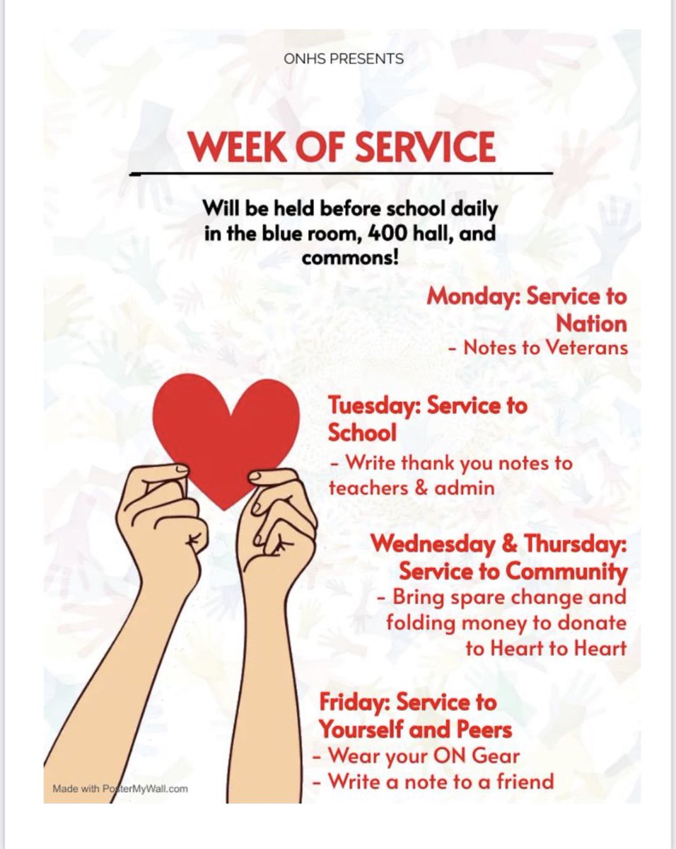 Join us for the Olathe North Week Of Service NEXT WEEK!