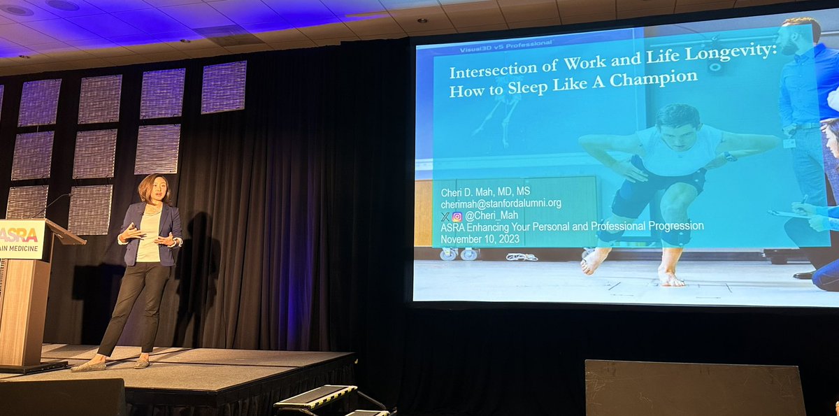 Dr @Cheri_Mah discussing the essentials that we often sacrifice - SLEEP - and how it impacts our chronic pain patients and us! 

What a great alternative topic to augment our NP-PA-RN education track! 

Do you know how many hours does the average adult needs? 
#ASRAFALL23