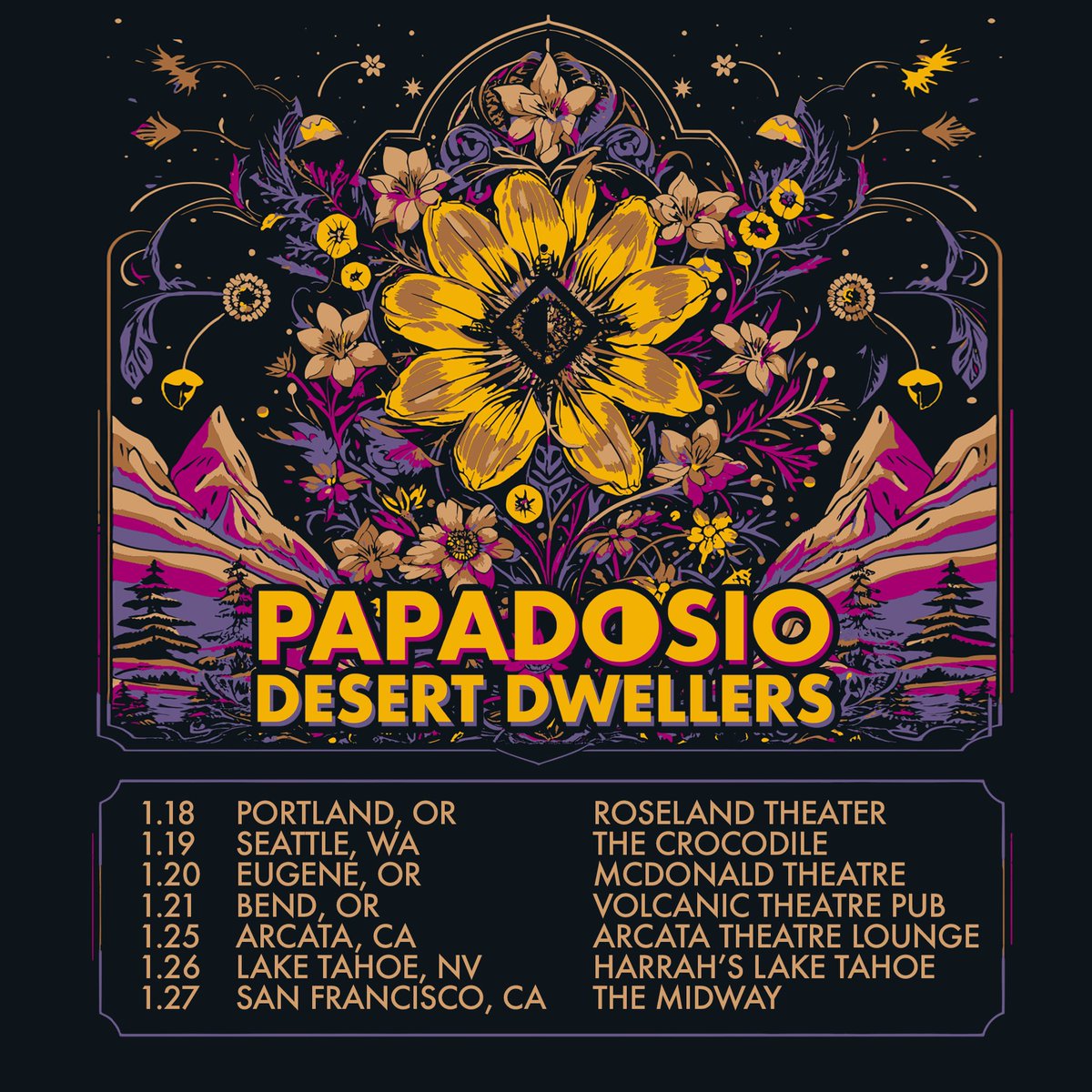 Tickets are now available for our Winter West Coast Tour with Desert Dwellers 🍄 Looking forward to spending time with you all in this beautiful part of the country this January.

tix.papadosio.com/DosioDwellers