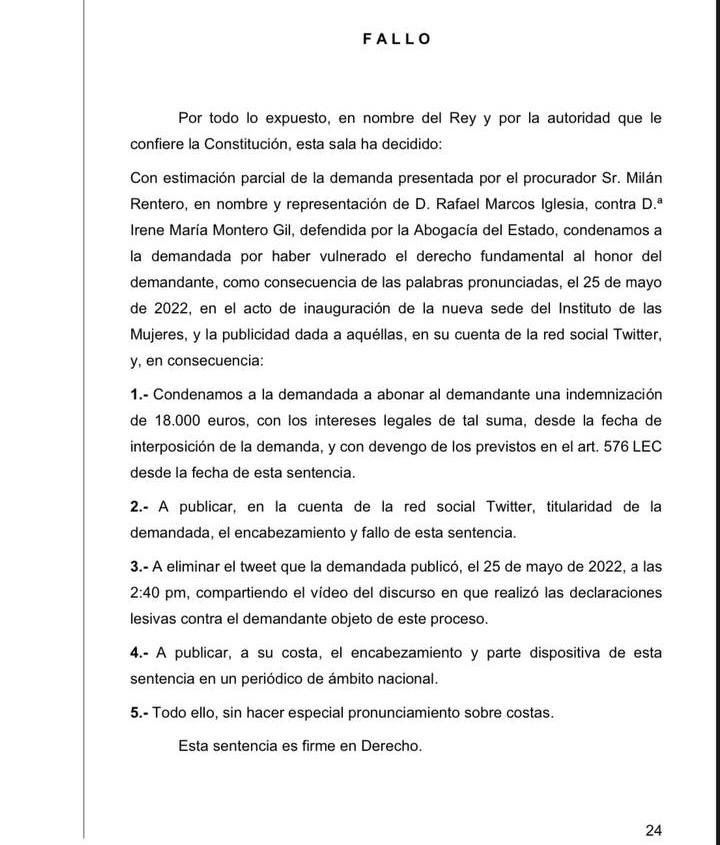 En cumplimiento de la sentencia del TS, Sala de lo Civil, nº 910/2023, de 08/06/2023, publico su encabezamiento y fallo, y elimino este tweet publicado el 25 de mayo de 2022: x.com/irenemontero/s…