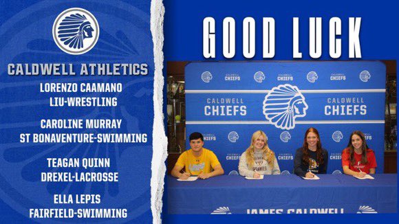 So proud of these four outstanding student-athletes!  On Wednesday, they committed to playing at the collegiate level.  Congratulations Lorenzo, Caroline, Teagan, and Ella! Remember, “Once a Chief, always a Chief!” <a href="/CWCJCHSCHIEFS/">CWCJCHSCHIEFS</a>