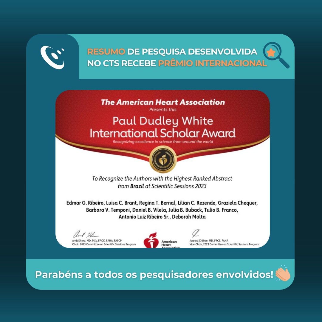 Pesquisa desenvolvida no CTSHC-UFMG em parceria com a UFF recebe prêmio internacional da AHA 2023. O trabalho avaliou a efetividade do uso de estratégias de telemedicina na redução da reinternação de pacientes com insuficiência cardíaca. Parabéns aos envolvidos.👏#ciencia #IC