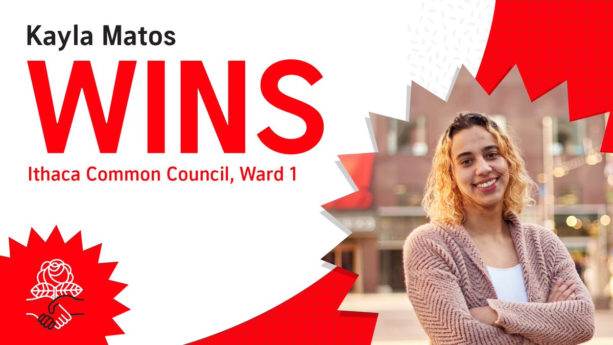 DemSocialists's tweet photo. Congrats to @IthacaDSA on two general election Common Council wins! Kayla Matos defeated a 12-year incumbent in Ward 1, a huge victory for the Solidarity Slate. https://t.co/UbzdBqGWjO