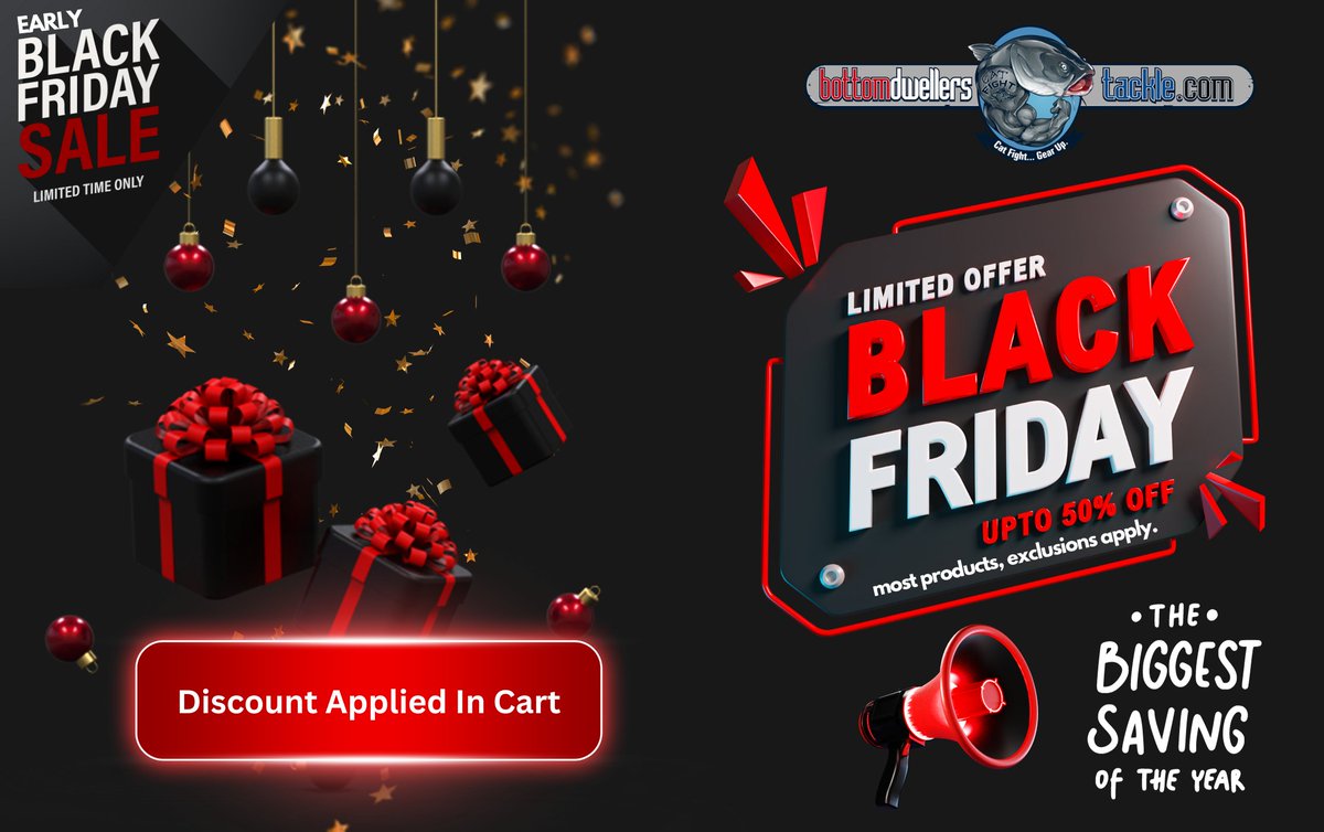 BDTackle's tweet photo. 🚀🎣 BLACK FRIDAY DEALS START NOW! Up to 50% OFF on most in-stock items at Bottom Dwellers Tackle! 🌟 Limited inventory! Sale ends Cyber Monday (Nov 27th) at Midnight. 🎁📦 #BlackFridayFishing #FishingDeals #BlackFridayFishingDeals 🌊✨ 

Shop Now - https://t.co/1RIqy61yp4 https://t.co/r0O8aNAEin
