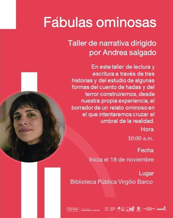 Abrimos nuestro Taller de Narrativas dirigido por Andrea Salgado, donde exploráremos a través de historias, cuentos de hadas y mucho terror, la creación de un relato ominoso.😁

Este 18 de noviembre a las 10:00 a.m. iniciaremos nuestra primera sesión con inscripción previa✨😲
