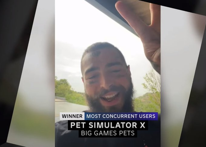 CoyLeaks's tweet photo. Pet Sim X has won the Most Concurrent Users  Roblox Innovation Awards 2023 

 #ROBLOX #BigGames #PostMalone #award https://t.co/jC6ZbDdmvi