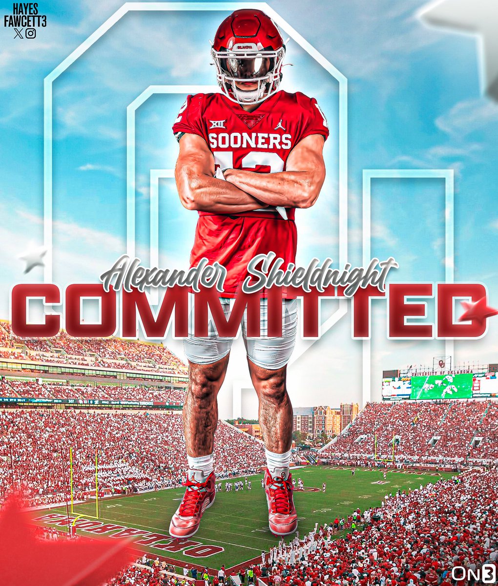 BREAKING: Class of 2025 EDGE Alexander Shieldnight tells me he has Committed to Oklahoma! The 6’3 230 EDGE from Wagoner, OK chose the Sooners over Arkansas, Tennessee, & others “I’m fortunate for the opportunity! Let’s get to work…” on3.com/college/oklaho…