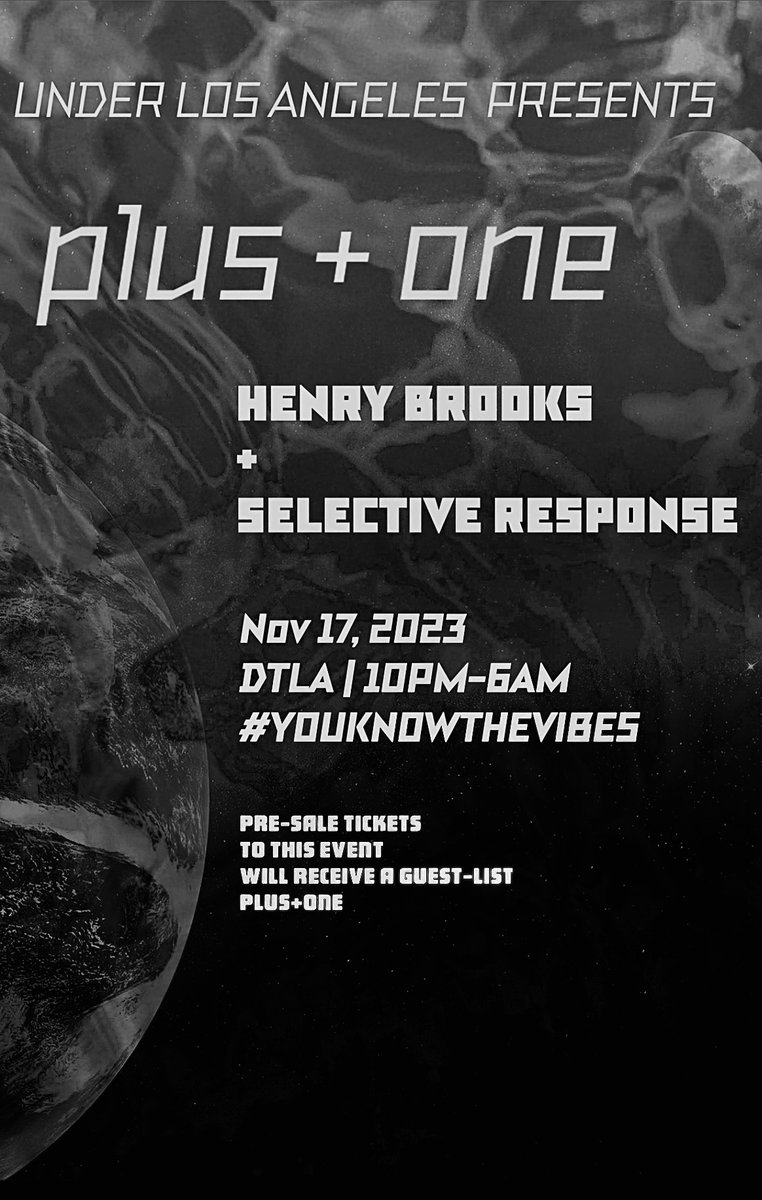 November 17th in DTLA <a href="/underlosangeles/">Under Los Angeles</a> is hosting Henry Brookes and Selective Response!! 🕺🎶 #LA #Techno #youknowthevibes

ow.ly/lBMq50Q6uCU
