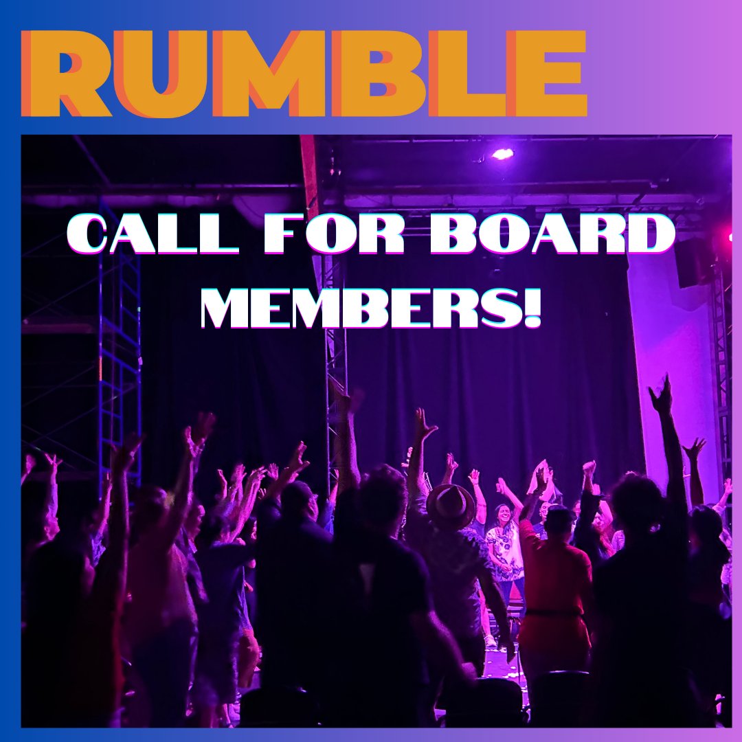 Calling New Board Members!

Are you a fan of our work, or otherwise general cool vibe? Looking for a way to get involved? Join our Board! Know someone that you think would be a great fit? Send them this post!

Check out our full post:
rumble.org/calling-new-bo…
