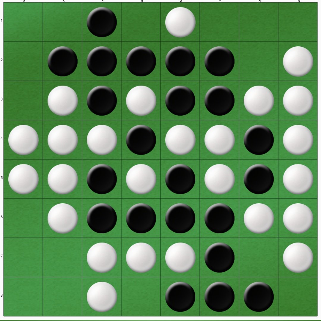 ［atozfroma-footsal0321戦より］

*白番*
a6が粘りの一手。a5にはb2!(写真3)のライン通しがあるので、f6を白くして阻止している。また、c6を白くすることでg2のライン通しを狙っている。
終盤におけるライン通しの破壊力はハマれば絶大。積極的に狙ってみよう。

#登竜門リーグ
#ワンポイント集