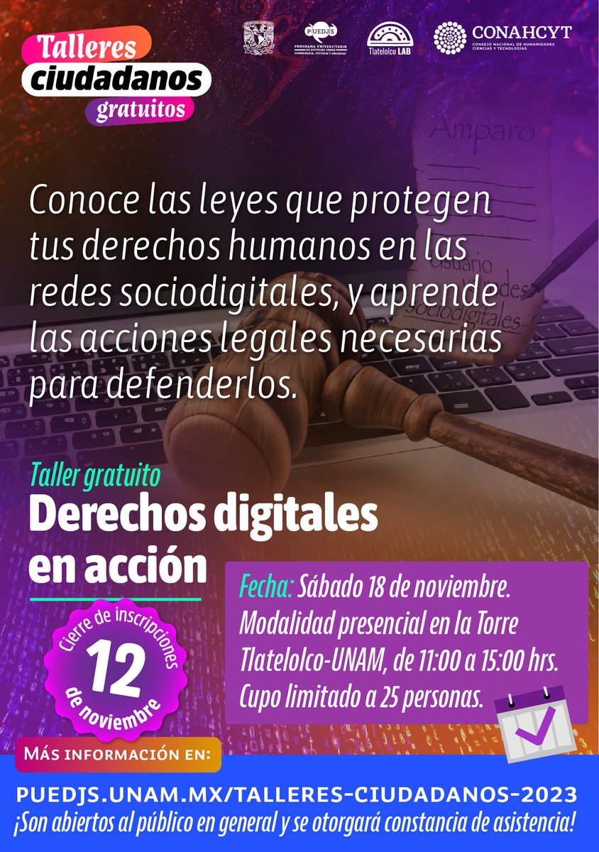 cuaedunam's tweet photo. El @PUEDJSUNAM invita a estos dos talleres ciudadanos gratuitos.

¡Son abiertos al público en general!
Se otorgará constancia de asistencia

Registro e información:
https://t.co/thUGkdCJNo https://t.co/qDsBiPzQAW