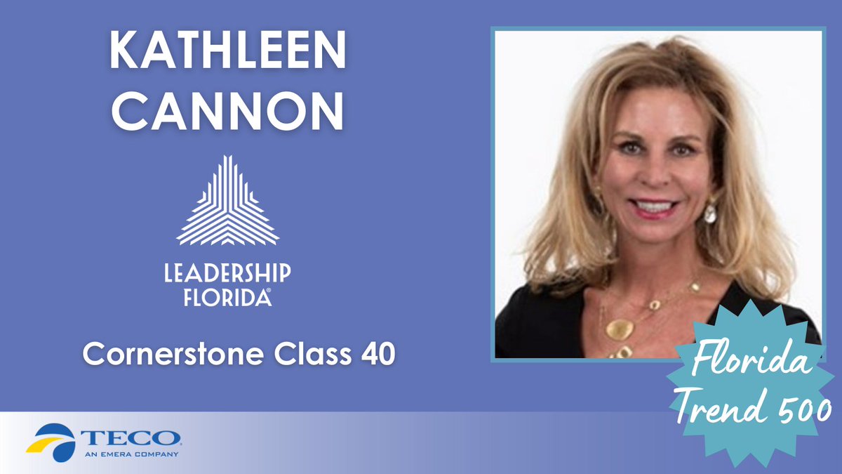 LeadershipFla's tweet photo. Congratulations to @KCannonBroward (#CornerstoneClass40 #XLerators, #GoldCoastRegion) for being selected as one of @FloridaTrend's Top 500 Influentials in Florida in the Philanthropy/Non-Profits category. Kathleen is the president &amp; CEO of @UnitedWayBC.

Sponsor: @TampaElectric https://t.co/NFRBORkyDX