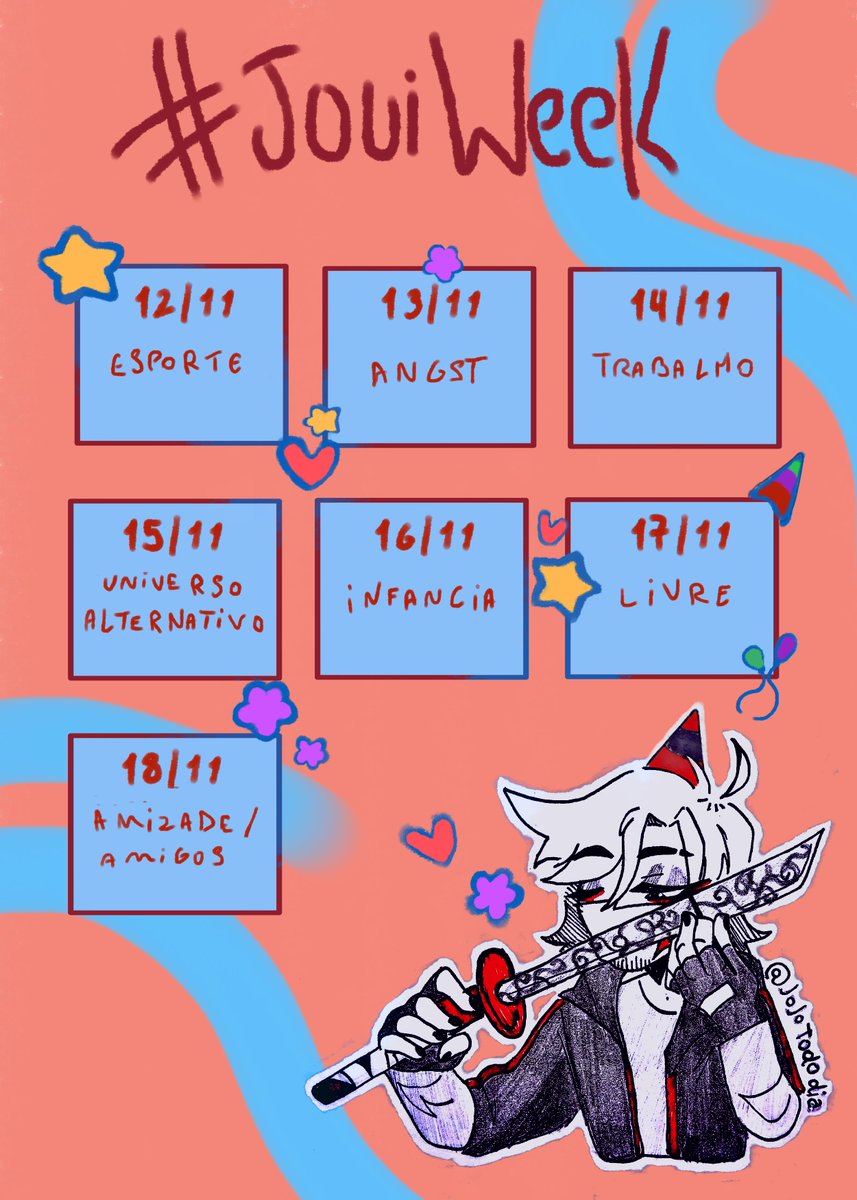 JoJotododia's tweet photo. E ESTAMOS ANUNCIANDO SIMPLESMENTE DO NADA UMA INCRIVEL #JouiWeek PRA VCS!!
Exatamente o que você leu um JouiWeek fresquinha ai para comemorar o aniversario do nosso amado Joui <3
☆Não ligue tanto para os temas eles são mais uma base pra se tiver sem ideia!
+ https://t.co/cIHYzm9X3h