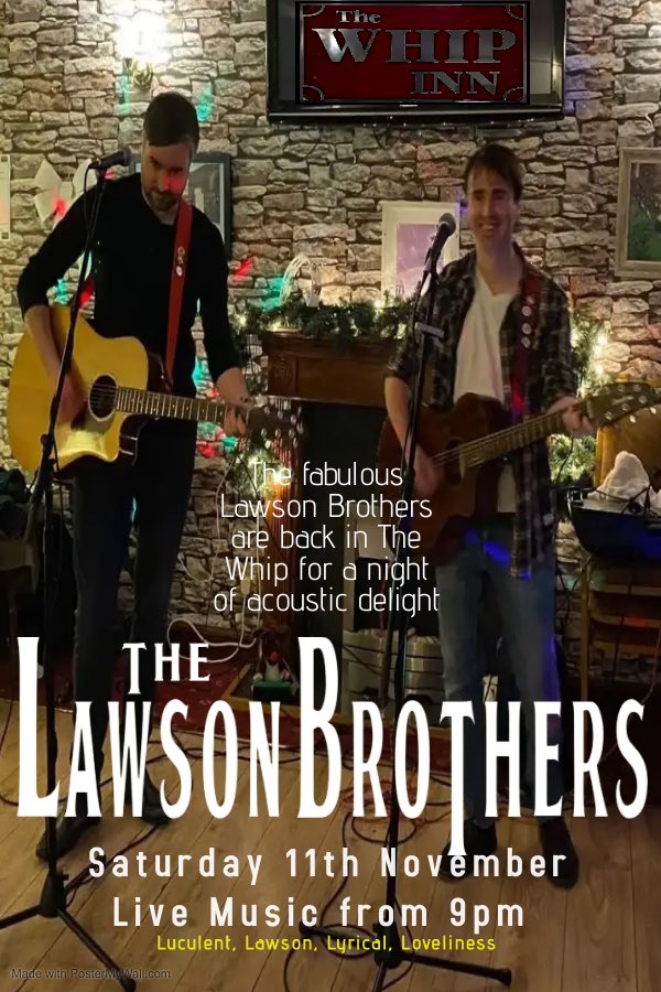 If you like cocktails and live music, get yir lips and lugs to The Whip Inn tomorrow night. Saturday 11th November.