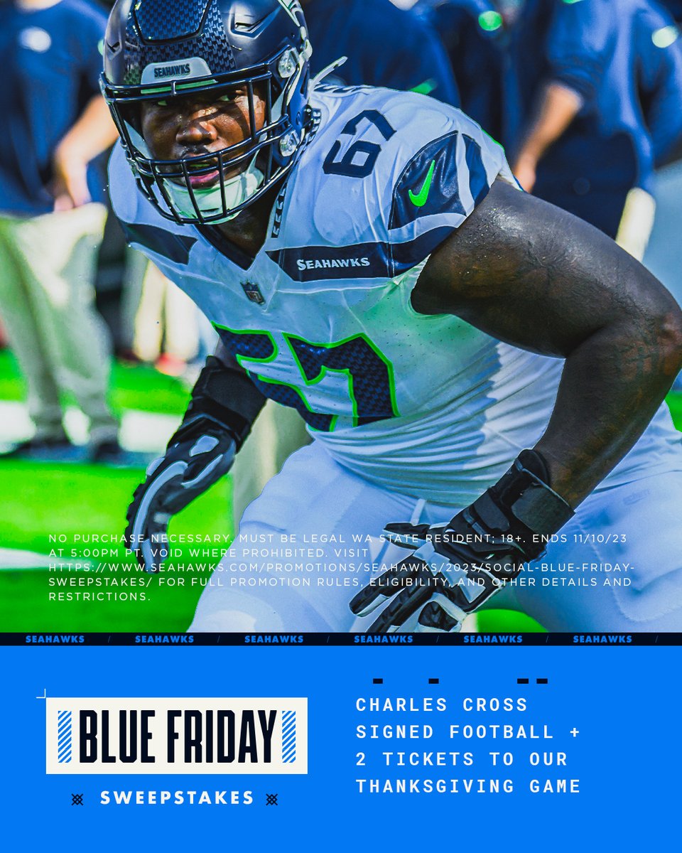 🚨 RT TO WIN 🚨

On this Blue Friday, we're giving away a <a href="/CharlesC_67/">Charles Cross</a> signed football and two tickets to our Thanksgiving game!

#Sweepstakes | shwks.com/zoq4p5fb